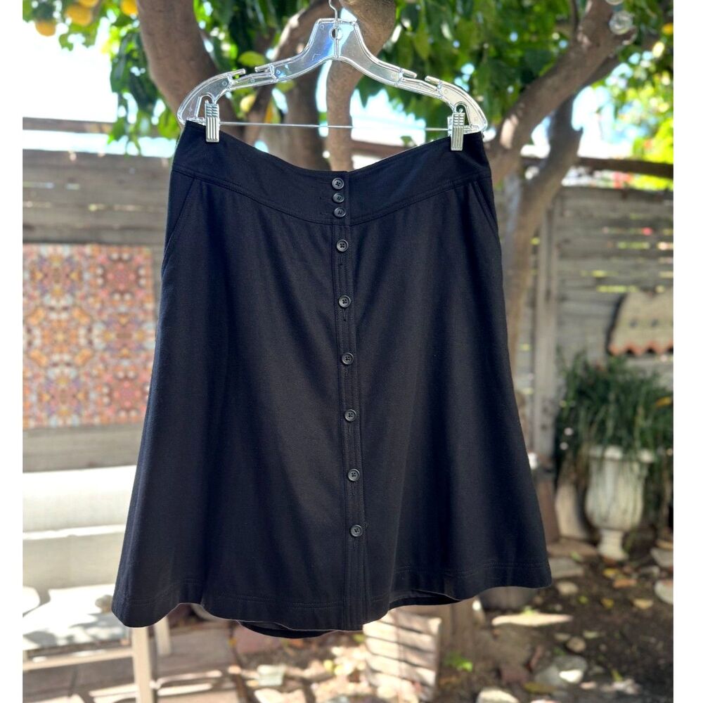 VTG Banana Republic Black Wool A Line Button Front Lined Midi Skirt Size 14 Y2K